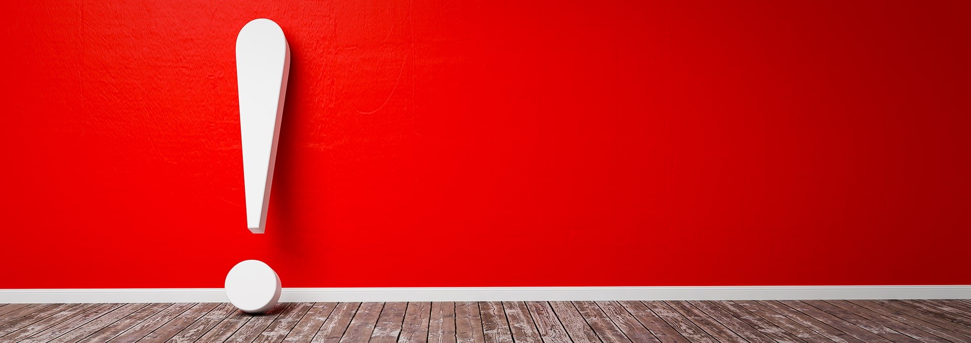 White exclamation mark on a red background