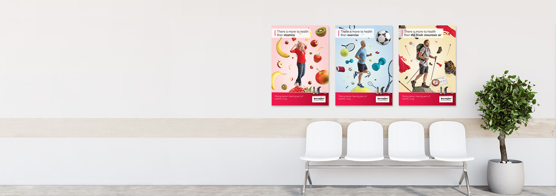 Hearing clinic with Bernafon hearing aids posters