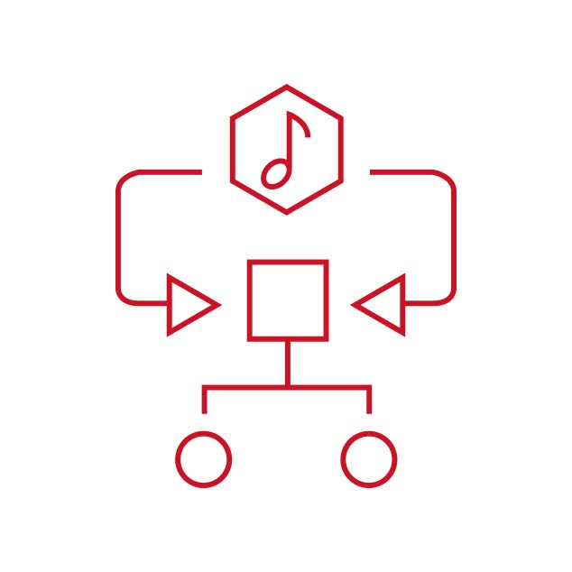 Red icon representing the music specific algorithm in the Bernafon Alpha hearing aids Music Experience program