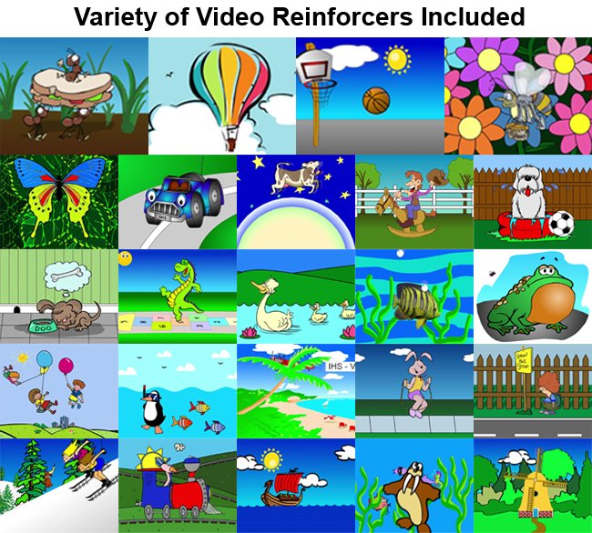 Variety of Video Reinforcers Included - collage of cartoons